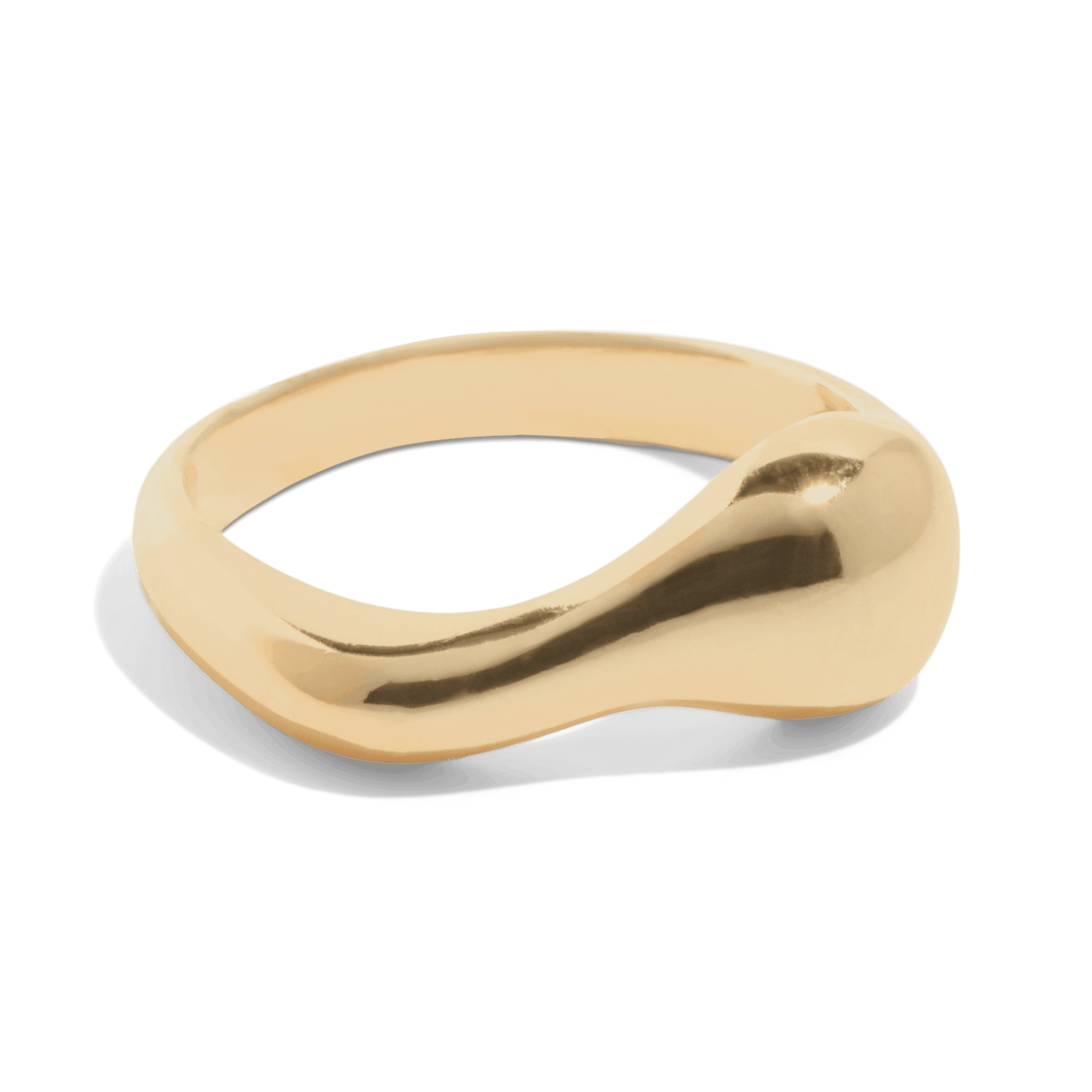 polished gold ring with an organic, fluid shape, and wavy form design.