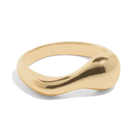 polished gold ring with an organic, fluid shape, and wavy form design.