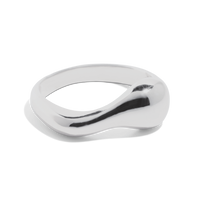 polished silver ring with an organic, fluid shape, and wavy form design.