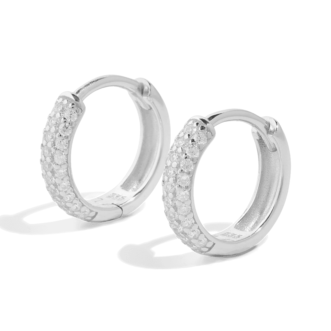 Sterling silver hoop earring pave or also known as silver huggies