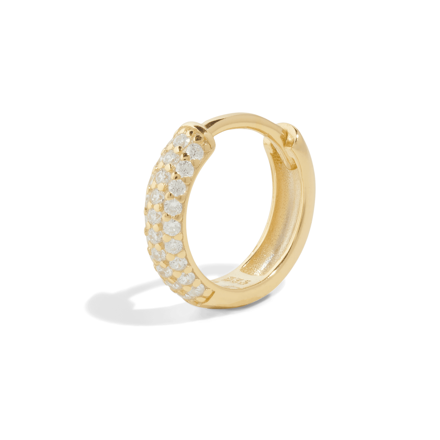 18k gold hoop earring pave or also known as gold huggie