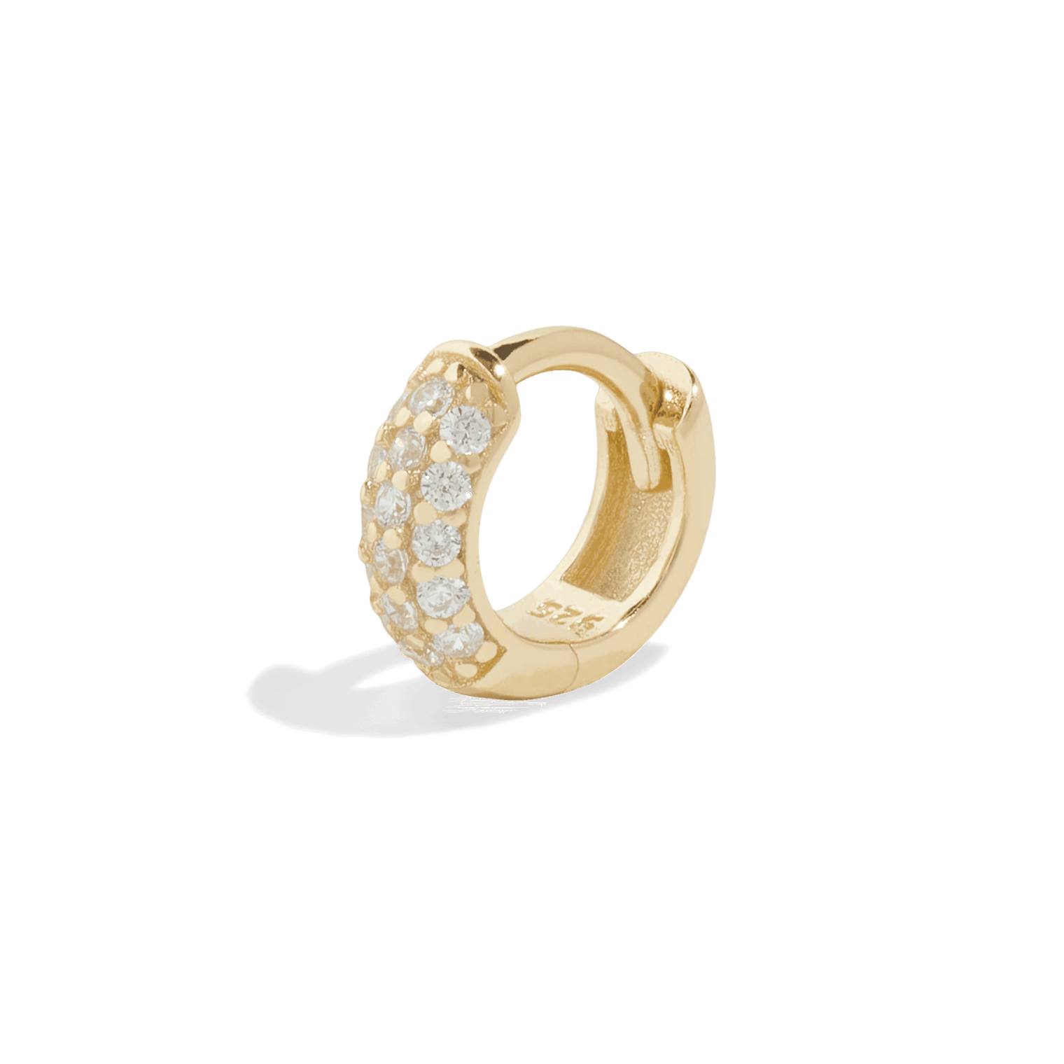 18k gold hoop earring pave or also known as silver huggie