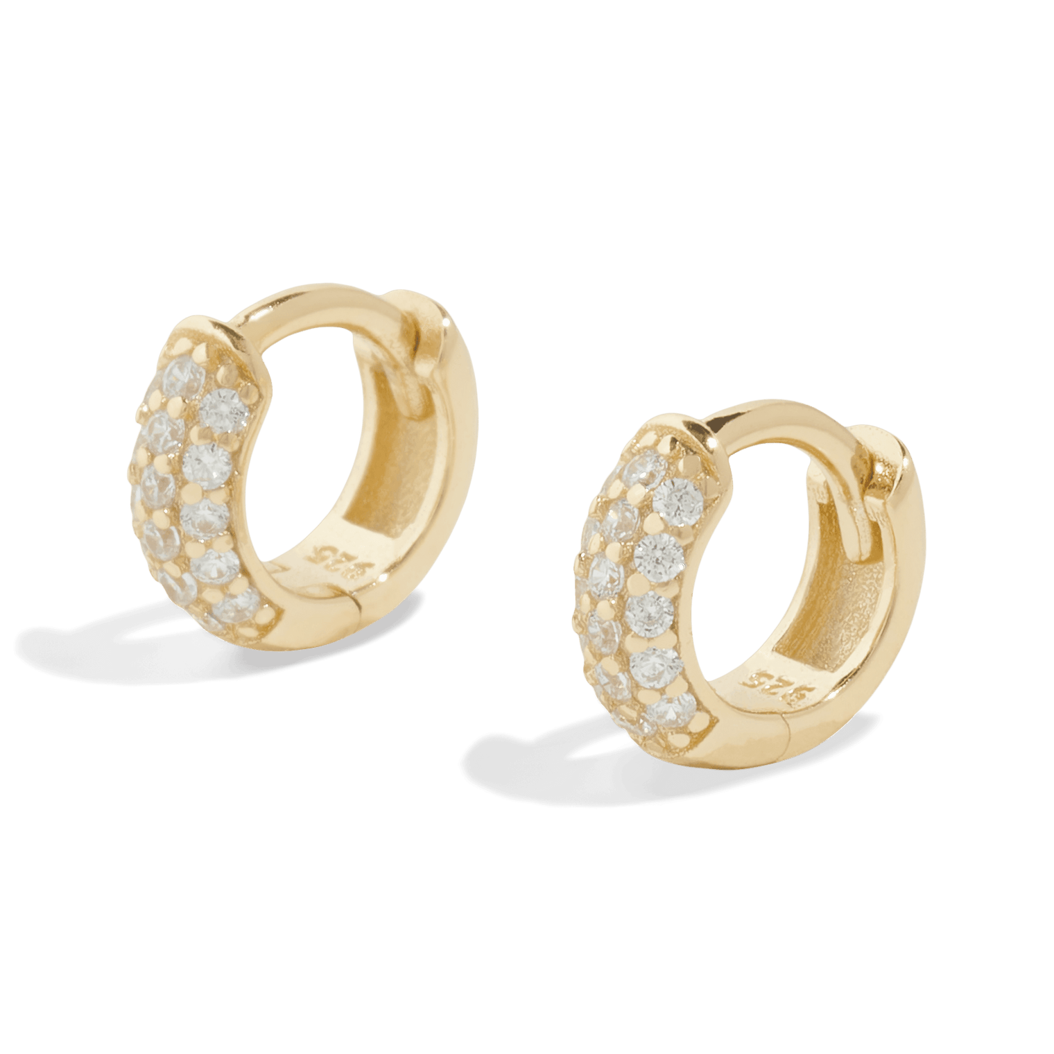 a pair of small huggie gold hoop earrings packshot