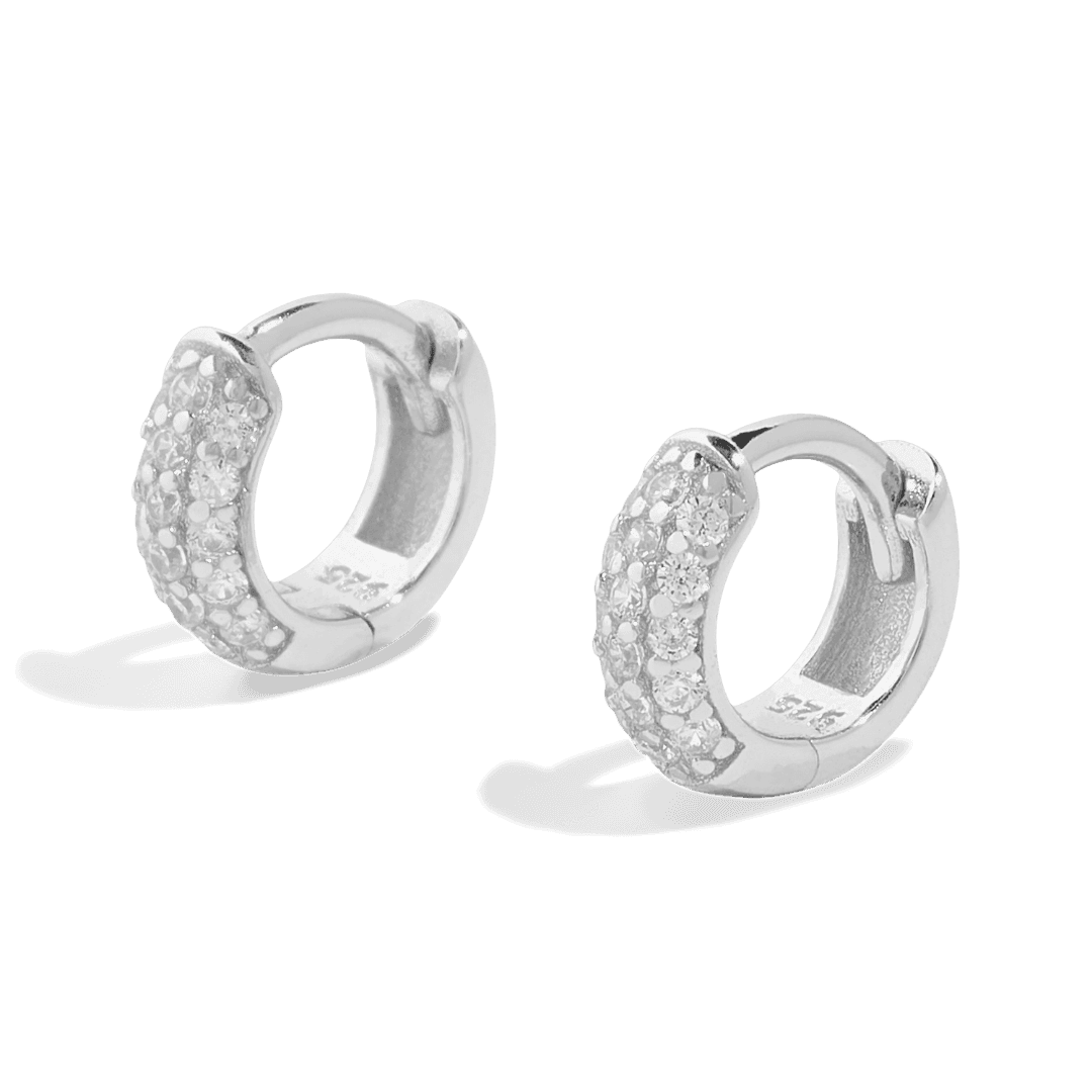 silver pave hoops or also known as silver huggies