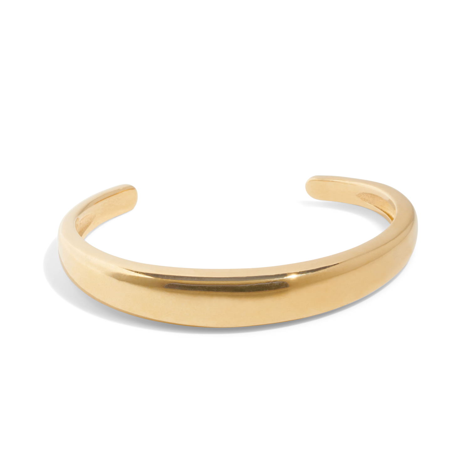 Gold cuff bracelet on packshot, also known as a gold bangle bracelet