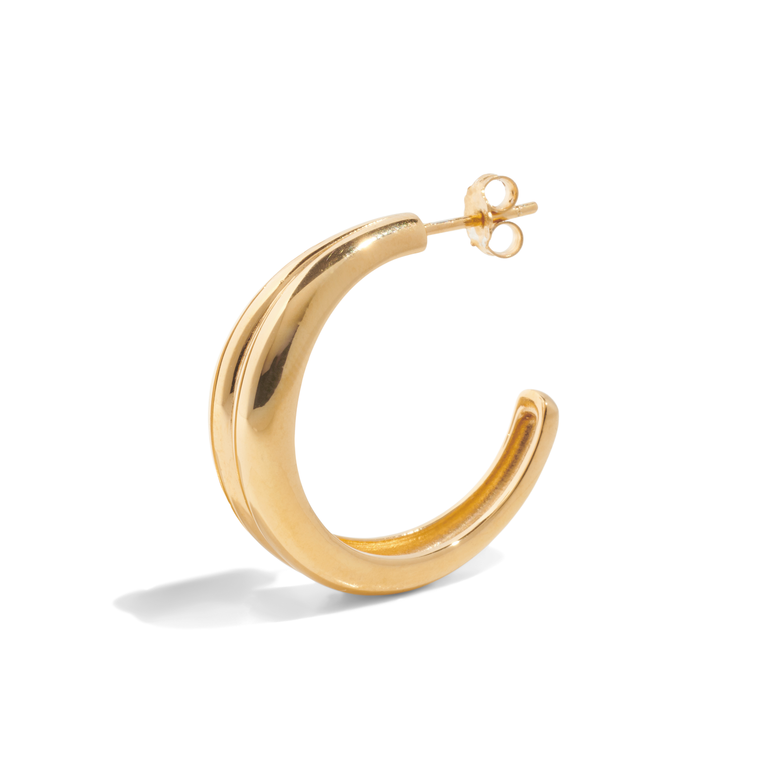 Gold hoop earring packshot the hoop has a double stacked design